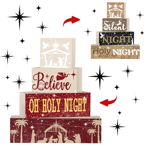 4Pcs Wooden Christmas Nativity Tiered Tray Decor Christmas Table...