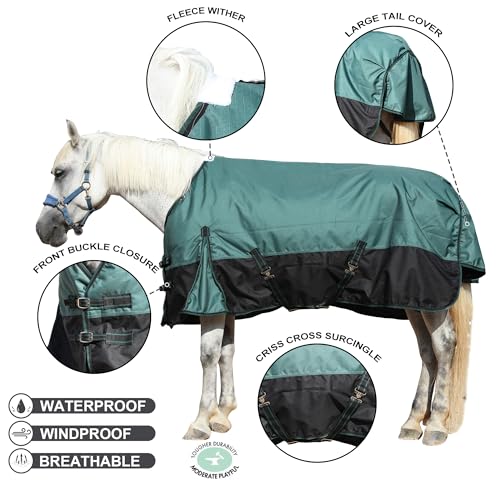 1200D Horse Blanket, 200g Medium Weight Waterproof Winter Turnout | 1200D Ripstop Outer, Waterproof Breathable Shell, Anti-Rub Lining, 200g Insulation, Keep Dry in Snow & Cold, Large Tail Flap - Image 3