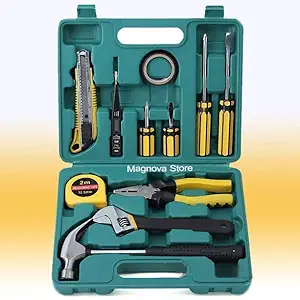 Magnova Store 12 in 1 Home Tool Kit Set, Electrical Repair Tool Storage Kit Set for Emergency Uses, Screwdriver, Hammer, Measuring Tape, Wrenches, Cutter and Pliers All Kit Set & Accessories