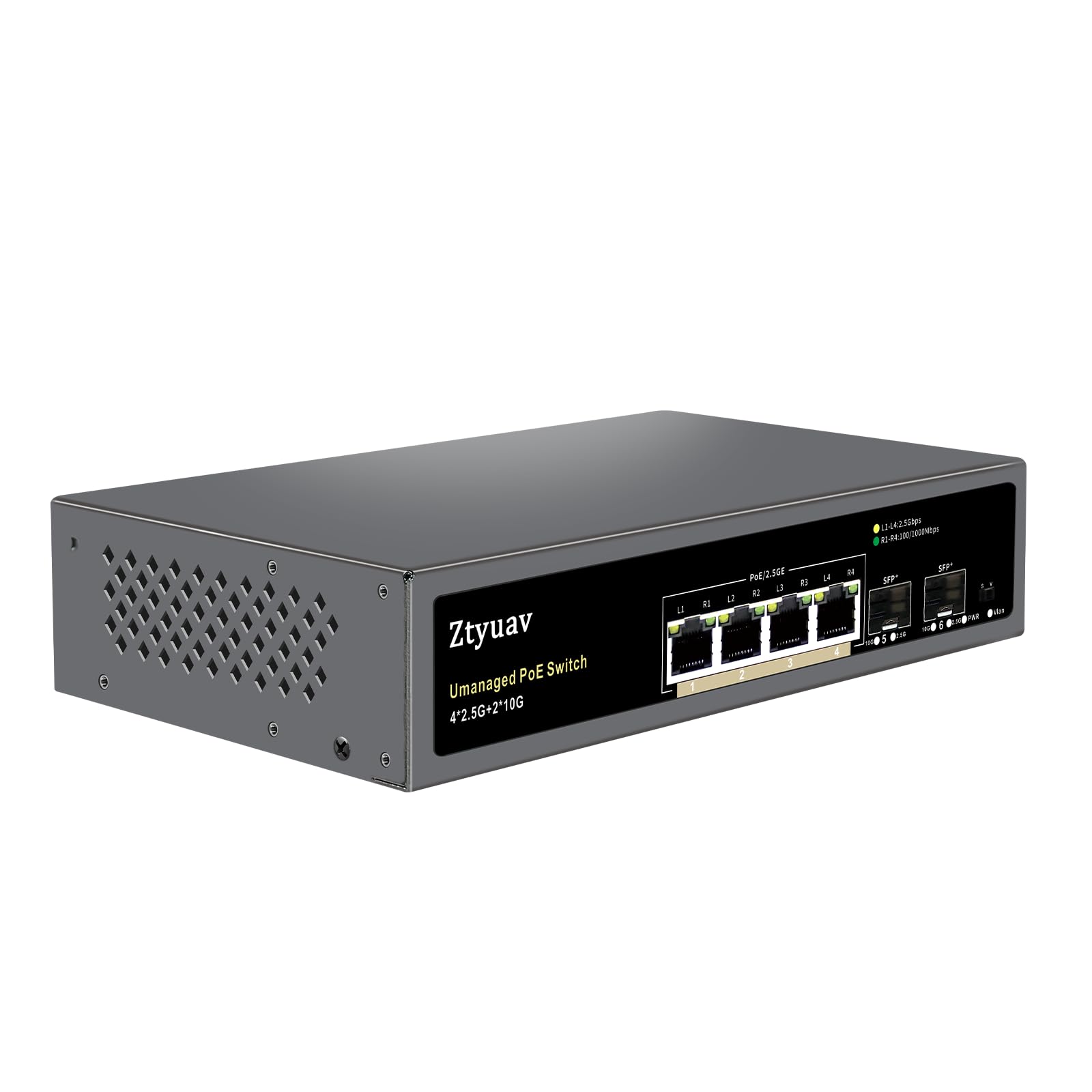 Switch PoE non gestito a 6 porte con 4 porte PoE+ da 2,5 G a 75 W, 2 x 10 G SFP+, compatibile con IEEE802.3af/at, negoziazione automatica della velocità delle porte, VLAN a un tasto, Plug