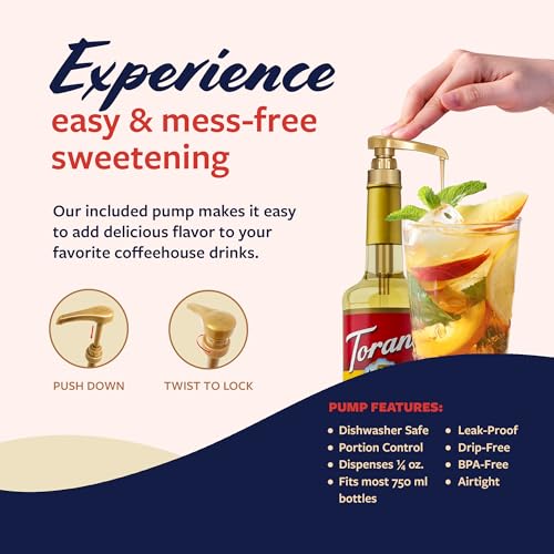 Image of Torani Syrup, White Peach Flavoring for Drinks, Glass Bottle with Pump Included, 25.4 Fl Oz