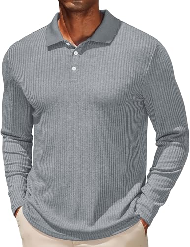 T-shirt homme manches longues tricot extensible gris taille M COOFANDY