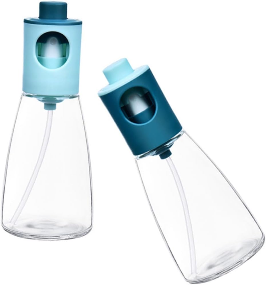 2Pcs Oil Spray Bottles Glass Press Type Oil Dispenser for Kitchen with Leak Design and Food Safe Material Suitable for Soy Sauce Vinegar