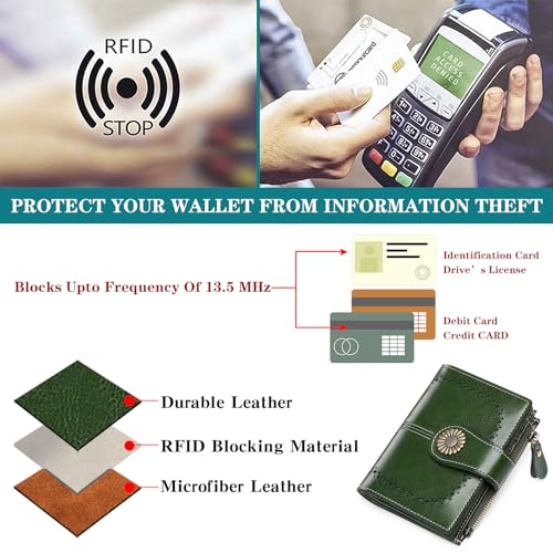 Image of SENDEFN Small Womens Wallet Leather Bifold Card Holder RFID Blocking with Zipper Coin Pocket