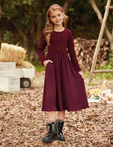 GRACE KARIN Girls Spring Long Sleeve Dresses Girl Casual Maxi Dress with Pockets Kids Formal Party Dress - Image 3