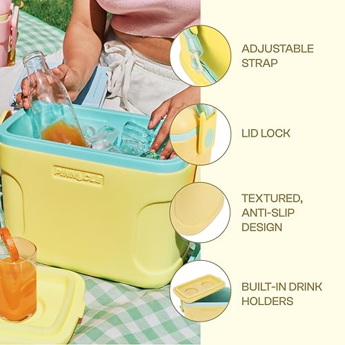 Image of Pinnacle Passion 8L Chiller Ice Box |Fits 12 Cans |Holds Ice Upto 36 hrs| Adjustable Straps, Lid-Lock & Drink Holder| Portable Insulated Ice Cooler Box for Picnic, Car Travelling, Parties (Yellow)