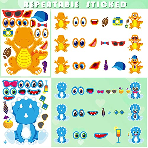36 Sheet Dinosaur Stickers, Make Your Own Dinosaur Stickers For Kids，Make A Face Stickers Dinosaur Birthday Party Supplies,Diy Project Dino Theme Birthday Party Favor For Kids #TOP2