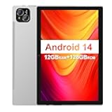 Tablet, 10 inch Android 14 Tablet, Octa-Core Processor, 12GB RAM + 128GB ROM, 1280x800 HD IPS Touchscreen, 6000mAh Battery, 2.4G/5G WiFi 6, BT 5.4, Dual Camera, Metal Body, Sliver