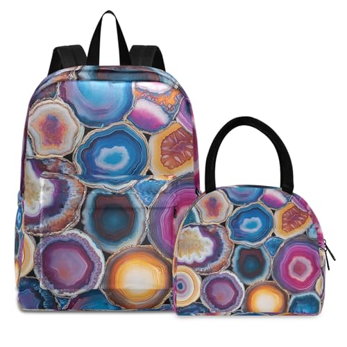 Sac à dos isotherme étanche pour filles à motif tranches d'agate colorées
