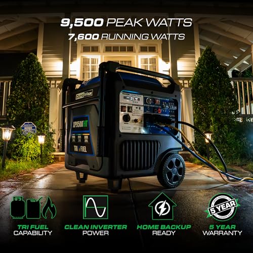 Image of DuroMax XP9500iHT 9,500-Watt Tri Fuel Portable Digital Inverter Generator - Gas, Propane & Natural Gas, Remote Electric Start, Whole Home Power Backup, Transfer Switch Ready, RV & Emergency Ready
