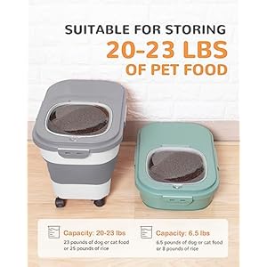 20-23 Lbs Dog Food Storage Container - Collapsible Dog Food Container with Attachable Casters and Scoop,Travel Silicone Bowl, Pet Food Storage Containers to Keep Dry Food Fresh,Easy to Move 20 23 Lbs Dog Food Storage Container Collapsible Dog Food Container with Attachable Casters and ScoopTravel Silicone Bowl Pet Food Storage Containers to Keep Dry Food FreshEasy to Move