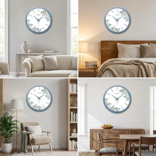 Image of RANDOM Navy Blue Plastic Flower Print Sweep Silent Round Battery Operated Analog Wall Clock for Home Office, Living Room, 30 cm