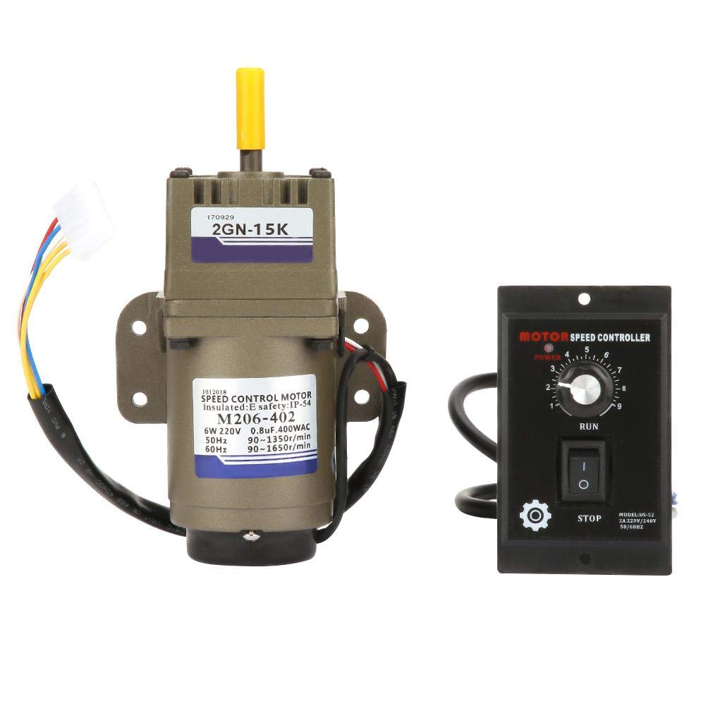 Motor de Engranajes de CA, 220V 6W Motor Asíncrono M206-402 Monofásico 4 Polos Desaceleración Velocidad del Motor Ajustable 90-1650 rpm Velocidad con Regulador(15K)