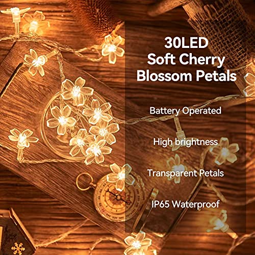 Lightop Flower Fairy Lights Battery Operated Indoor String Lights 30Led Cherry Blossom Lights Waterproof Decoration For Camping,Garden Fence,Birthday,Terrace,Yard,Wedding Party,Bedroom thumb #2