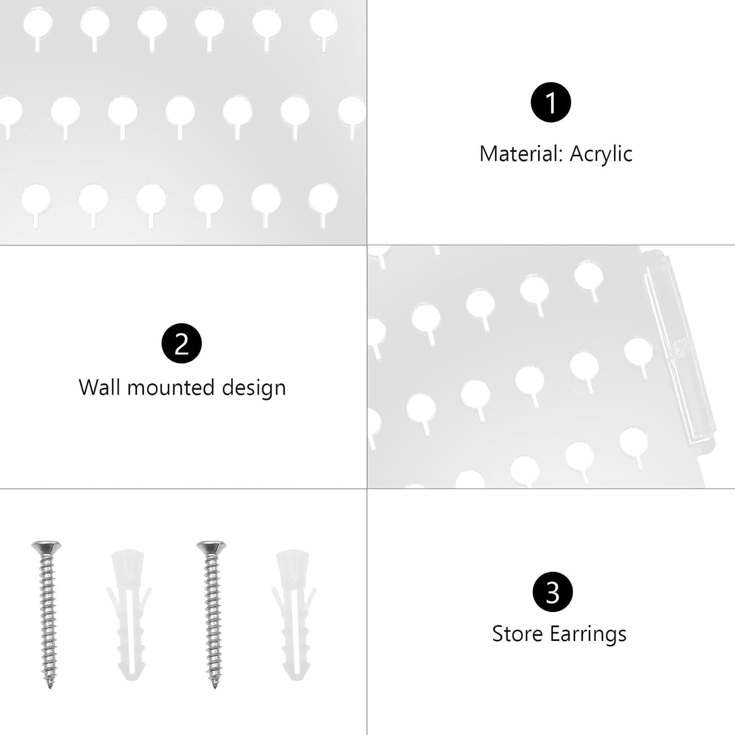 KICHOUSE Acrylic Wall Mounted Earring Storage Rack and Jewelry Organizer Holder for Home Bedroom Jewelry Display and Ear Studs Storage