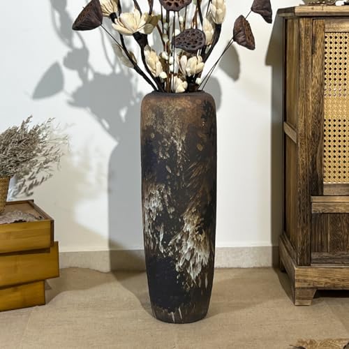 JIDOFUE Vintage Keramik Schwarz Bodenvase, 60cm, Rustikaler Boho Stil für...