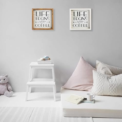 Vintage Coffee Bar Wooden Sign Decor Farmhouse Wood Square Coffee Wall Plaque Rustic White Coffee Tray For Coffee Bar Coffee Hanging Plaque For Kitchen Home Office Coffee Wall Decoration #TOP2