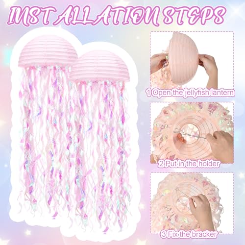 Junkin Mermaid Party Decorations 32'' Jellyfish Paper Lanterns Ornaments by Junkin - Used condition - Image 3