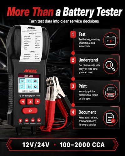 Image of ANCEL BST600 12V 24V Automotive Battery Tester with Printer, 100-2000 CCA
