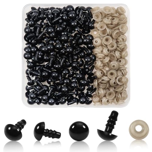 TOAOB 150pcs 9mm Black Plastic Safety Eyes Crafts Safety Eyes with 150pcs Washers for Stuffed Animals Amigurumis Crochet Bears Doll Making