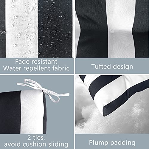 Lvtxiii Outdoor Seat/Back Chair Cushion Patio Tufted High Back Cushion, Seasonal Replacement Rocking Chair Cushion With Ties (22” W X 20D”, Set Of 2, Cabana Black) #TOP2