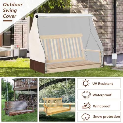 Image of Porch Swing Covers Waterproof,57Inch - Outdoor Swing Cover,Heavy Duty 600D Oxford,All-Weather Hanging Patio Swing Cover,Fits Most Outdoor Patio Swings (57 inch L x 31.5 inch W x 65.4 inch H.Beige)