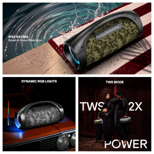 Image of boAt Stone 900 w / 80W Signature Sound, Up to 15 Hours Playtime, IPX5 Resistance, Type-C Charging, TWS Feature, Built-in Mic, Voice Assistant Portable Wireless Bluetooth Speaker (Jungle Terrain)