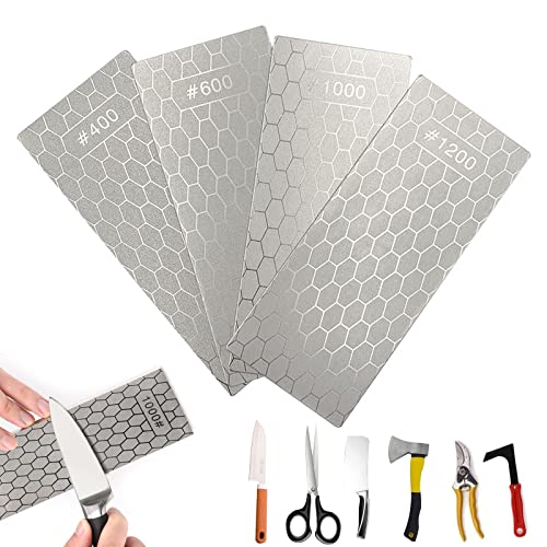 Juego de 4 piezas de piedra de afilar de diamante, afilador de cuchillos de diamante, piedra de afilar para cocina, afilar bordes opacos, romos o cansados