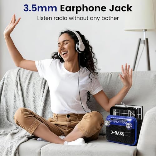 Radio portátil AM FM SW con Bluetooth 5.0 y panel solar miniatura 5
