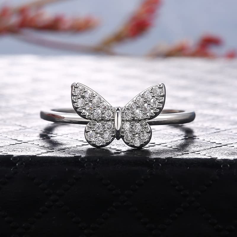 925 Silver Plated Dainty Butterfly CZ Ring for Women Fashion Jewelry Fashion Shiny Cubic Zirconia Promise Rings Classic Eternity Engagement Wedding Band Ring for Women's #94