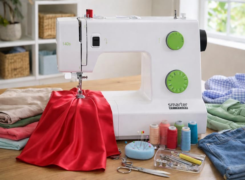 Image of SINGER PFAFF Smarter 140s Sewing Machine | 70W Powerful Motor | 21 Built-in Stitches | Free Arm | Drop Feed | Automatic Needle Threader | Adjustable Stitch Length & Width