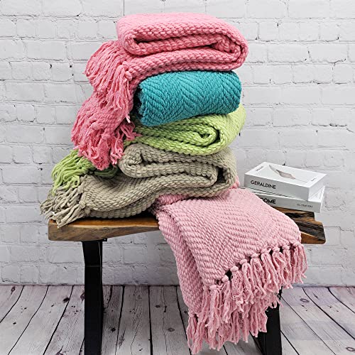 Home Soft Things Green Throw Blanket Knitted Tweed Throw 50'' X 60'', Dark Citron, Super Soft Cozy Warm Comfortable Breathable Throw For Living Room Chair Couch Bed Sofa Bedroom Home Décor #TOP4