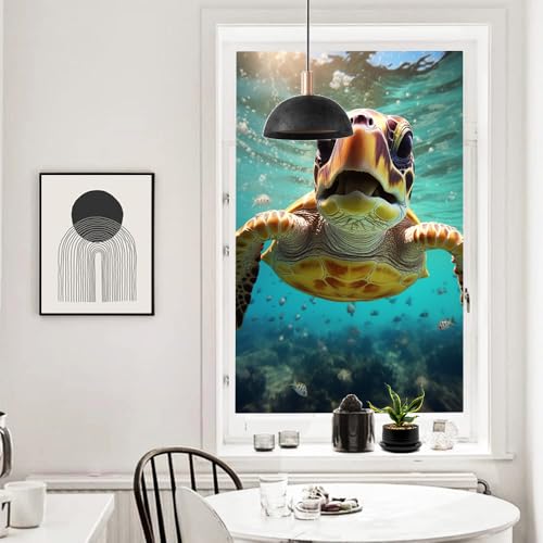 Vinilo para ventana efecto esmerilado con tortuga marina vintage 17.7x23.6 pulg miniatura 5