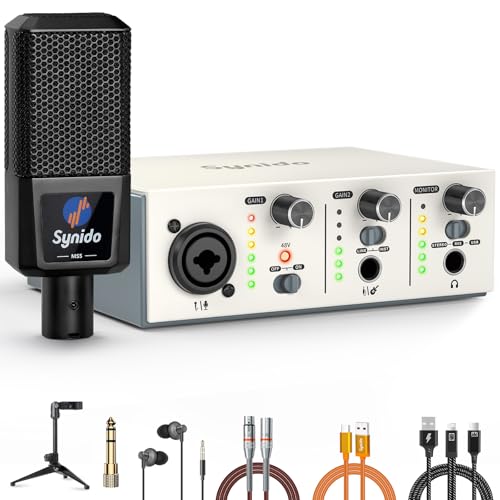 Synido USB-C Audio Interface Bundle, All-in-One Audio Interface with XLR Dynamic Microphone, 48V...