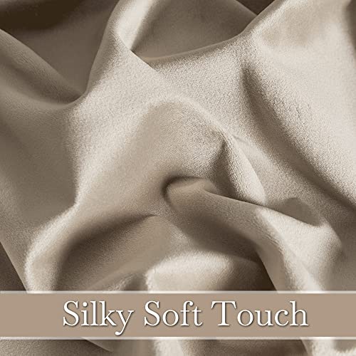 Image of RYB HOME Camel Beige Velvet Curtains 90 inches, Soft Durable Drapes Room Darkening Privacy Window Treatment Farmhouse Decor for Apartment Sliding Glass Door, W52 x L90 inches, Set of 2 | Thermal Insulated, UV Privacy Blocking, Energy Efficient, Noise Reducing, Back Tab, Guest Room Office, W 52 x L 90, 2 Panels