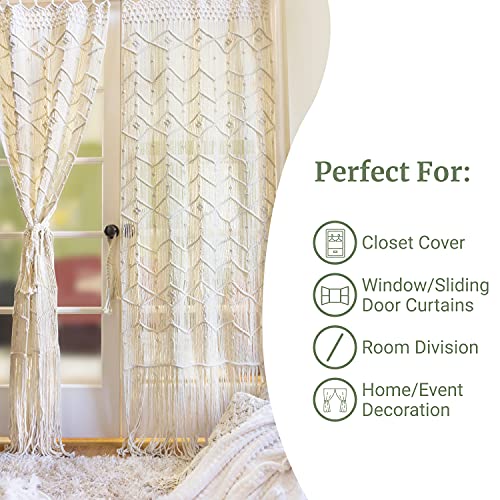 Livalaya Macrame Curtain Wall Hanging With Tie, 78" X 30" Boho Room Divider, Wall Art, Door Cover, Window Curtain, Or Closet Cover For Boho Decor In Home, Bedroom, Kitchen, Or Wedding Backdrop #TOP1