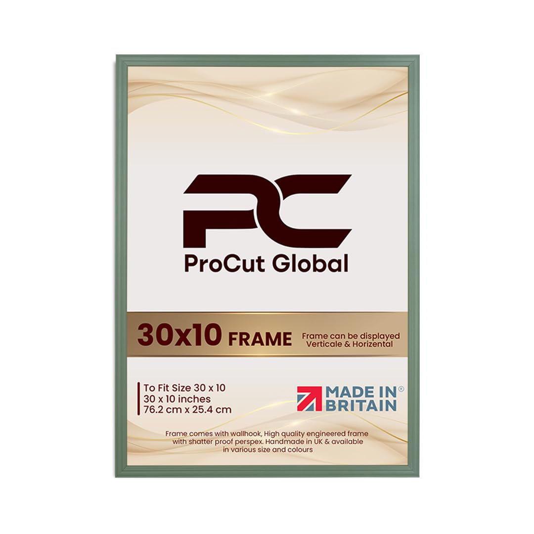 Procut Global 30x10 Green Picture Frames - Classic Wooden Photo Frame with Shatterproof Perspex for Wall or Tabletop - Perfect for Posters, Certificates & Prints - Sizes & Colors Available