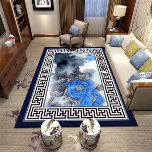Tapis de chambre ado bleu 160x210cm à grandes fleurs tapis enfant