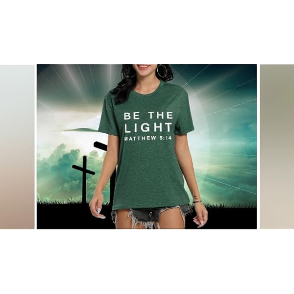 Be-The-Light-Faith-Shirts-Women-Jesus-Christian-T-Shirt-Summer-Letter-Printed-Short-Sleeve-Loose-Tee-Tops DUDUVIE Be The Light Faith Shirts Women Jesus Christian T-Shirt Summer Letter Printed Short Sleeve Loose Tee Tops (Large, Tie Dye-Blue)