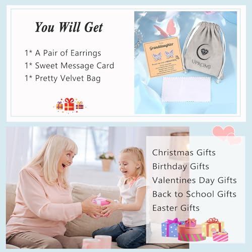 Upromi Hypoallergenic Stud Butterfly Earrings Jewelry Cute Granddaughter Gifts From Grandma Valentines Day Christmas Gifts For Age 4 6 8 10 12 Year Old Preteen Teen Tween Gifts Trendy Stuff thumb #6