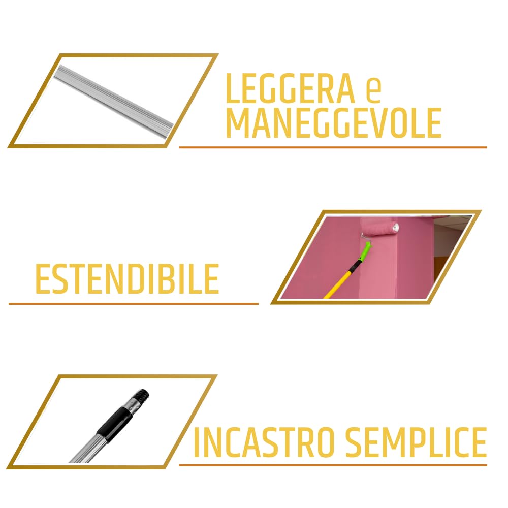 PENNELLIFICIO 2000 | Asta Telescopica Allungabile in Alluminio per Rullo, Completa di Cono, Superleggera, Indicata per Verniciare, Lunghezza da 110 cm a 200 cm - Made in Italy