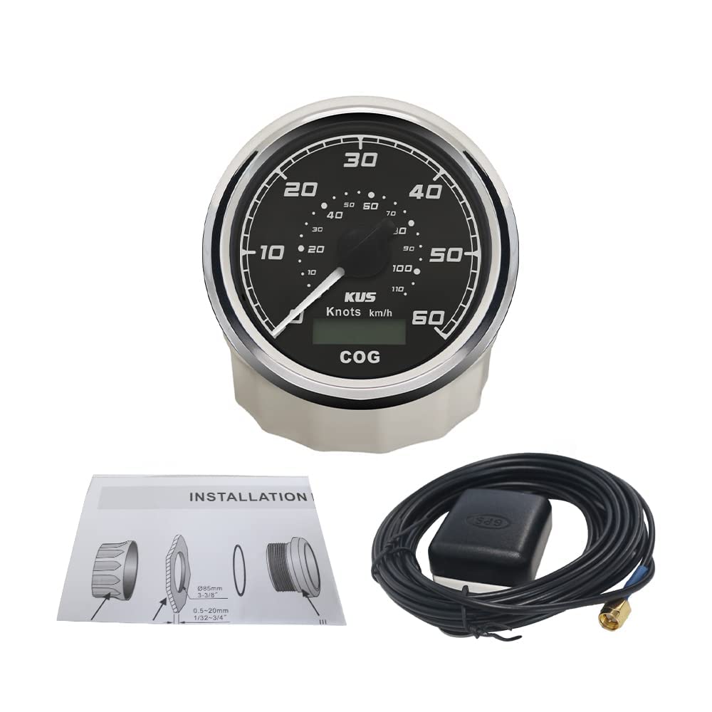 KUS Contachilometri contachilometri GPS 60Knots per barche 85mm 12V/24V (nero)