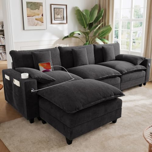 Image of KCGKCG Modular Sectional Couch, L Shaped Couches for Living Room,Black