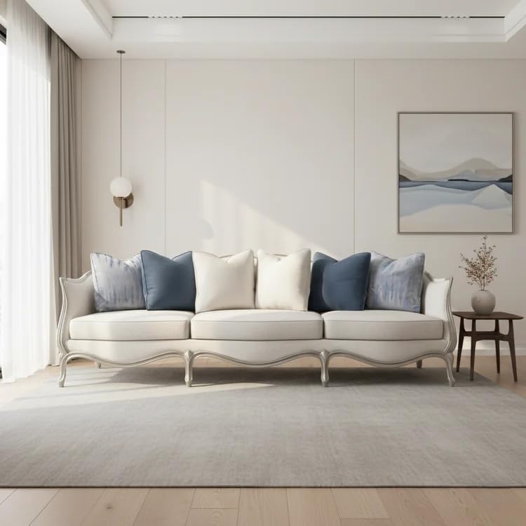 Image of 3 Seater Sofa Luxury Royal Modern Design with Handcrafted Soft Padded Foam and Cabriole Legs with Metallic Finish Marandi Pine Wood Frame Premium Fabric Upholstery (111821263 3S)