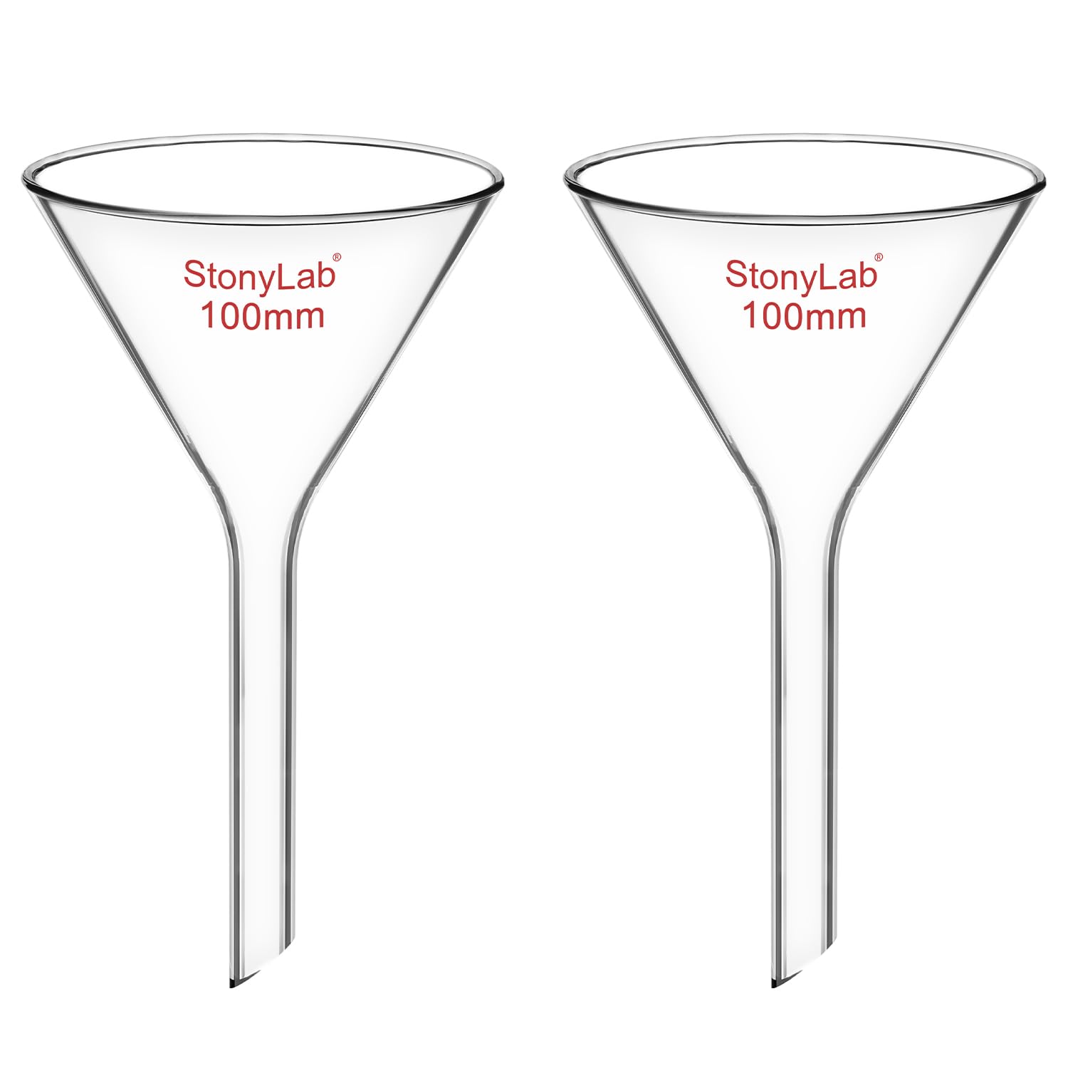 stonylab Imbuto di Vetro, Confezione da 2 Imbuti Filtranti a Stelo Corto in Vetro Borosilicato a Parete Pesante Vetreria da Laboratorio, Diametro 100 mm