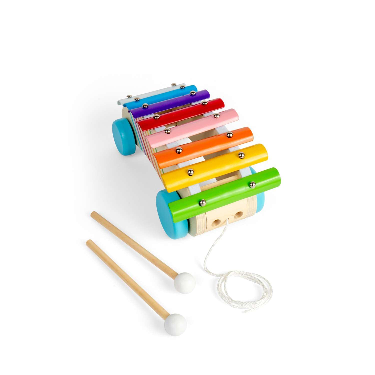 Bigjigs Toys Xilofono da tirare lungo – strumento arcobaleno in legno 2 in 1 per bambini e bambini, xilofoni musicali, strumenti sensoriali e accessori, regali per bambini, età 18 + mesi