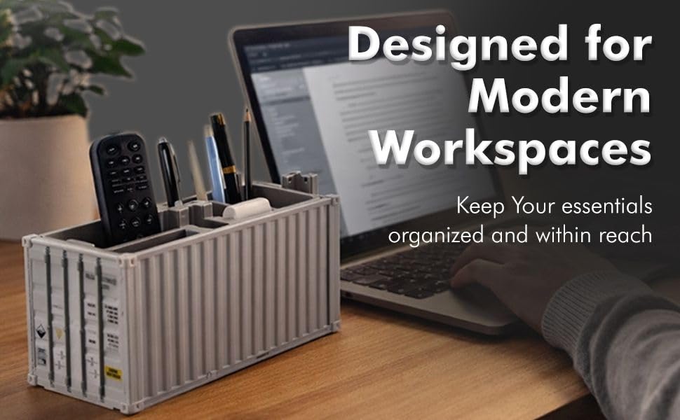 Image of Neonix Desk Organizer Office Supplies Multi Function Shipping Container Style Storage Box Pen Pencil Business Card and Remote Control Holder for Office and Home Gray (Container Storage 4)