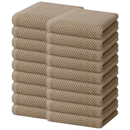 Image of Homaxy 100% Cotton Waffle Weave Kitchen Dish Towels, Ultra Soft Absorbent Quick Drying Cleaning Towel, 13 x 28 Inches, 18-Pack, Tan