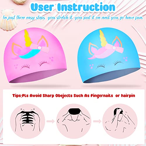 2 Pcs Kids Swim Cap Silicone Swimming Cap For Boys Girls (Age 3-12) Cover Ears Waterproof Bathing Cap Keep Hair Dry Swimming Hat For Hair #TOP2