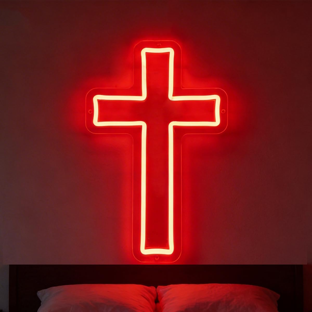 Insegna al neon a forma di croce con Gesù, decorazione da parete, alimentata tramite USB, luci al neon per la casa, camera da letto, Natale, Pasqua, battesimo, eventi religiosi, decorazione per la